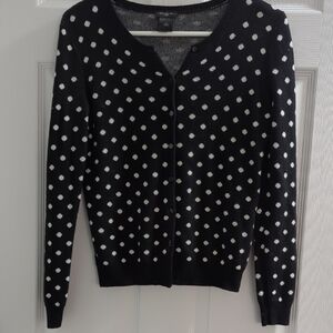 Ann Taylor Black and White Polka Dot Cardigan